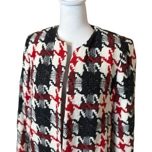 Vtg Nouveaux Houndstooth Blazer Jacket Size Medium Black White Red Tweed Office